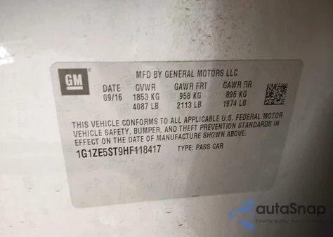 2017 Chevrolet Malibu 1Lt z USA, uszkodzony, nr VIN 1G1ZE5ST9HF118417